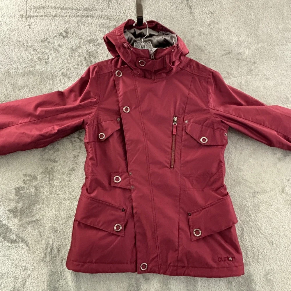 Burton Recruit Dryride Snowboard Jacket Womens M Maroon Red‎ Zip Hooded Pockets